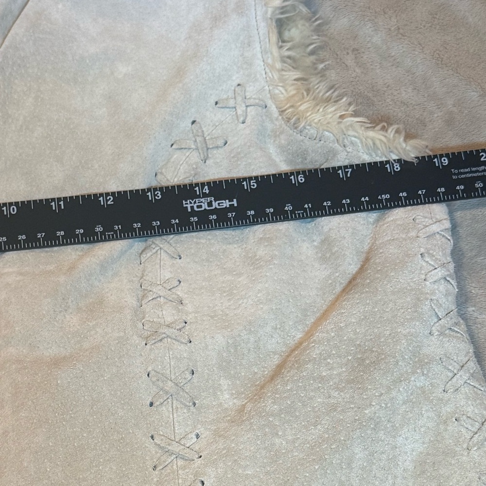 Vtg Penny Lane Ruff Hewn Fur Trimmed Suede-Leather  Shearling CoatVest Jacket  S - Picture 10 of 13